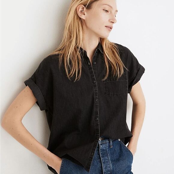 Madewell Denim Rolled-Sleeve Shirt in Lunar Wash Size XXS - Picture 1 of 8